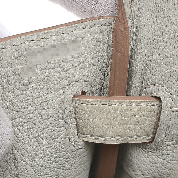HERMES Birkin 25 Togo grease pearl handbag gold metal fittings B stamp - Picture 7 of 8